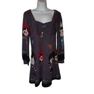 Funky People Size Medium Dress Novelty Print Long Balloon Sleeve Sweetheart Neck